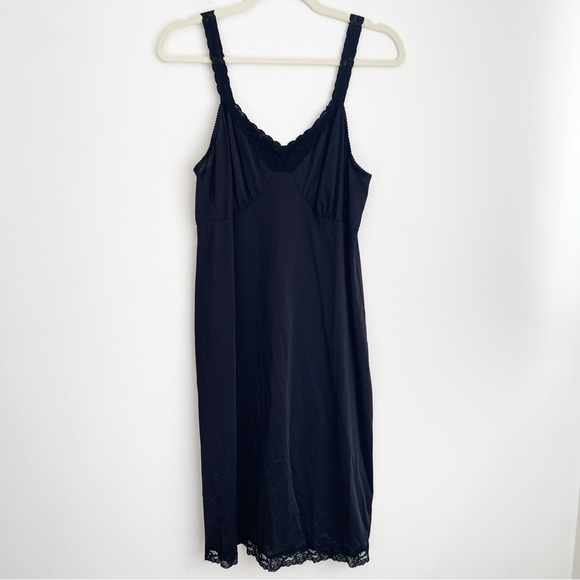 Vintage‎ Shadowline babydoll satin slip dress black whimsigoth fairy lace witchy - Picture 1 of 9